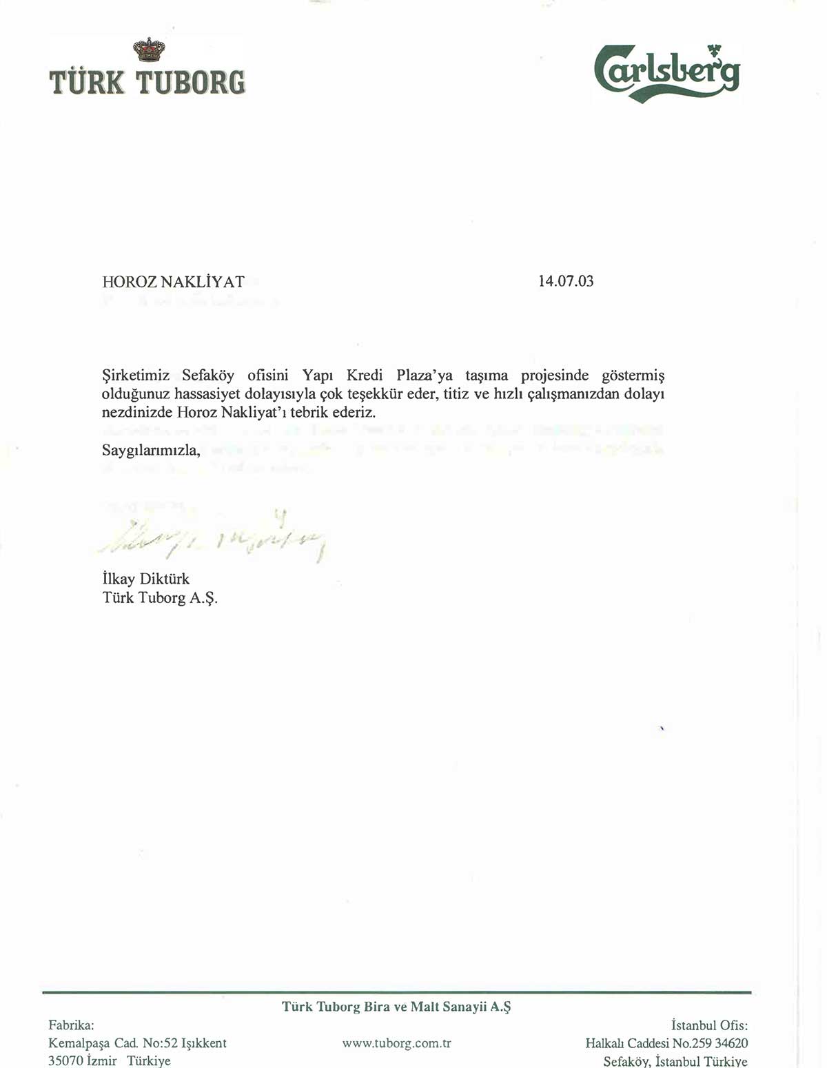 Horoz Nakliyat referans mektubu 5