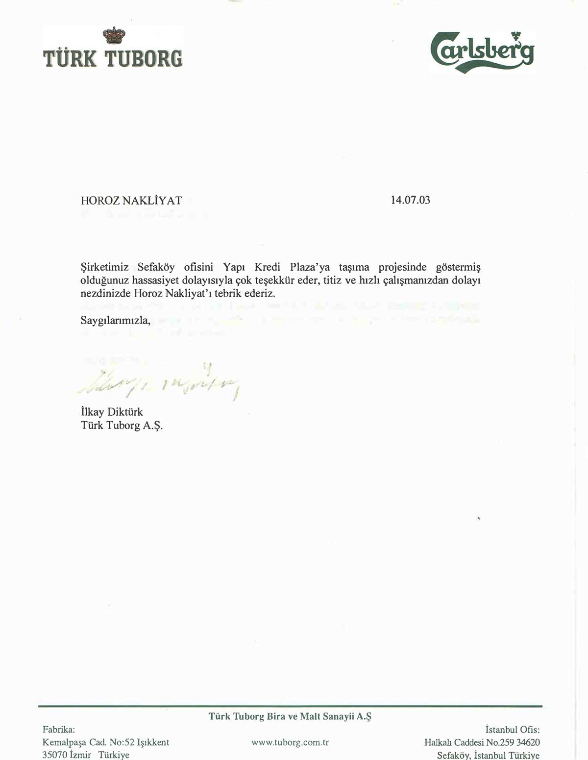 Horoz Nakliyat referans mektubu 10