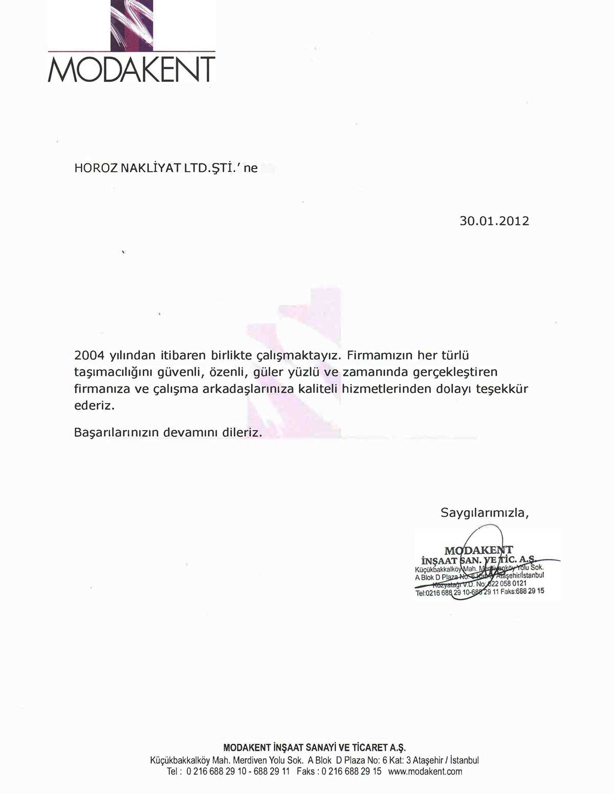 Horoz Nakliyat referans mektubu 33